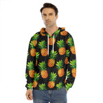 Black Pineapple Pattern Print Men's Velvet Pullover Hoodie
