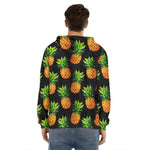 Black Pineapple Pattern Print Men's Velvet Pullover Hoodie