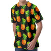 Black Pineapple Pattern Print Men's Velvet T-Shirt