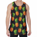 Black Pineapple Pattern Print Men's Velvet Tank Top