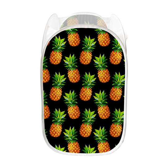 Black Pineapple Pattern Print Mesh Laundry Hamper