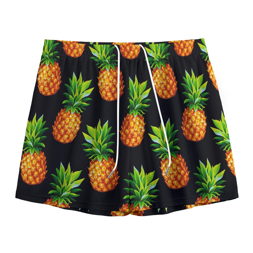 Black Pineapple Pattern Print Mesh Shorts