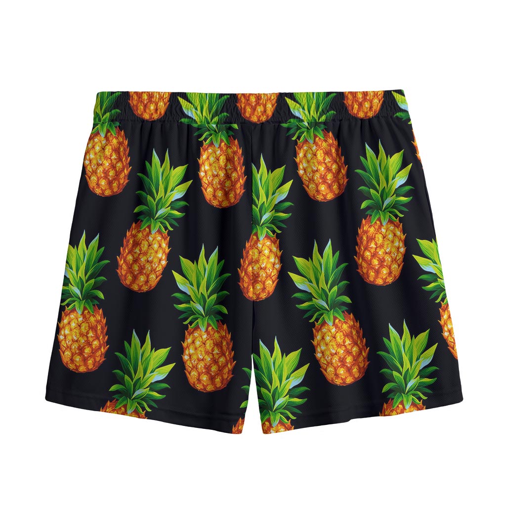 Black Pineapple Pattern Print Mesh Shorts