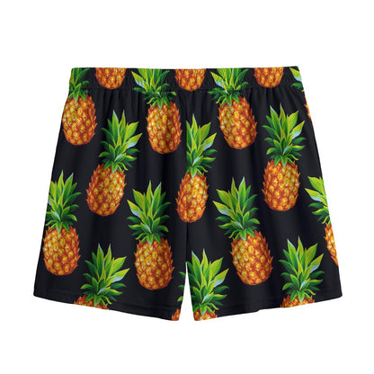 Black Pineapple Pattern Print Mesh Shorts