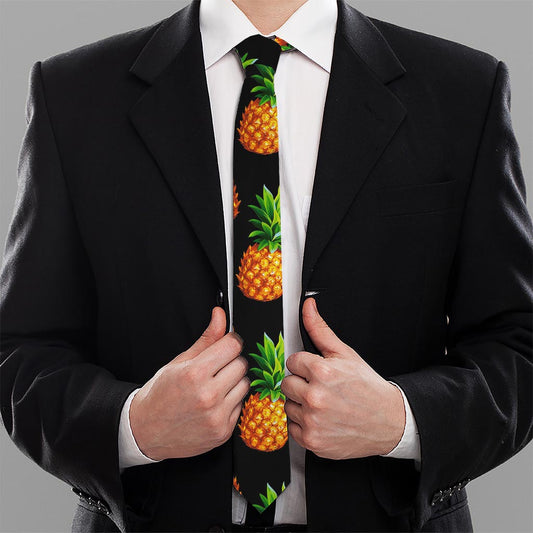 Black Pineapple Pattern Print Necktie