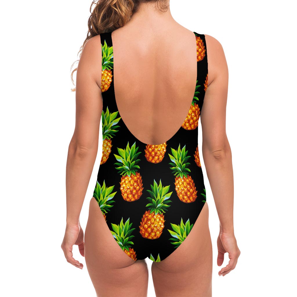 Black Pineapple Pattern Print One Piece Swimsuit