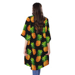 Black Pineapple Pattern Print Open Front Beach Cover Up