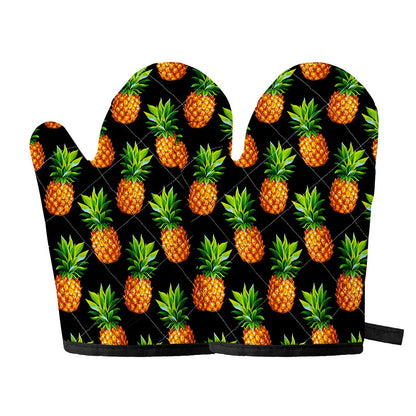 Black Pineapple Pattern Print Oven Mitts