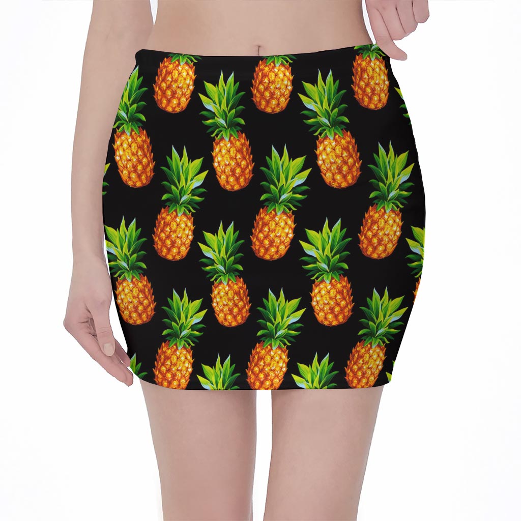 Black Pineapple Pattern Print Pencil Mini Skirt