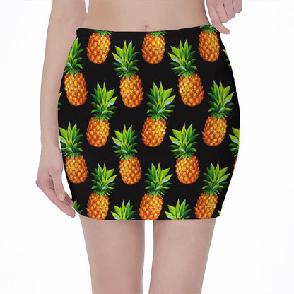 Black Pineapple Pattern Print Pencil Mini Skirt
