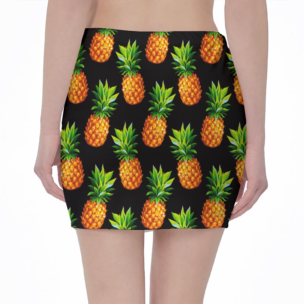 Black Pineapple Pattern Print Pencil Mini Skirt