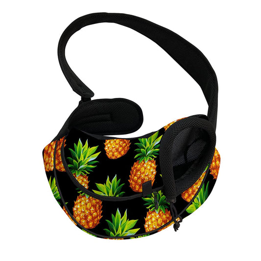 Black Pineapple Pattern Print Pet Sling Carrier