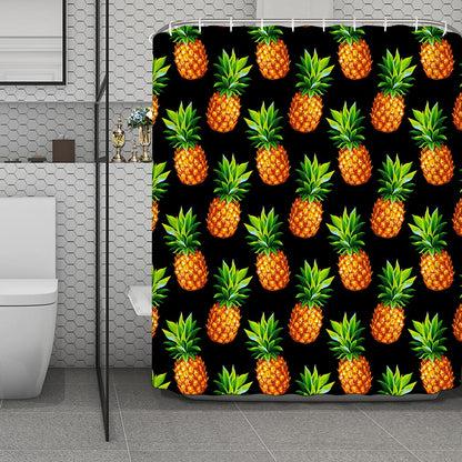 Black Pineapple Pattern Print Polyester Shower Curtain