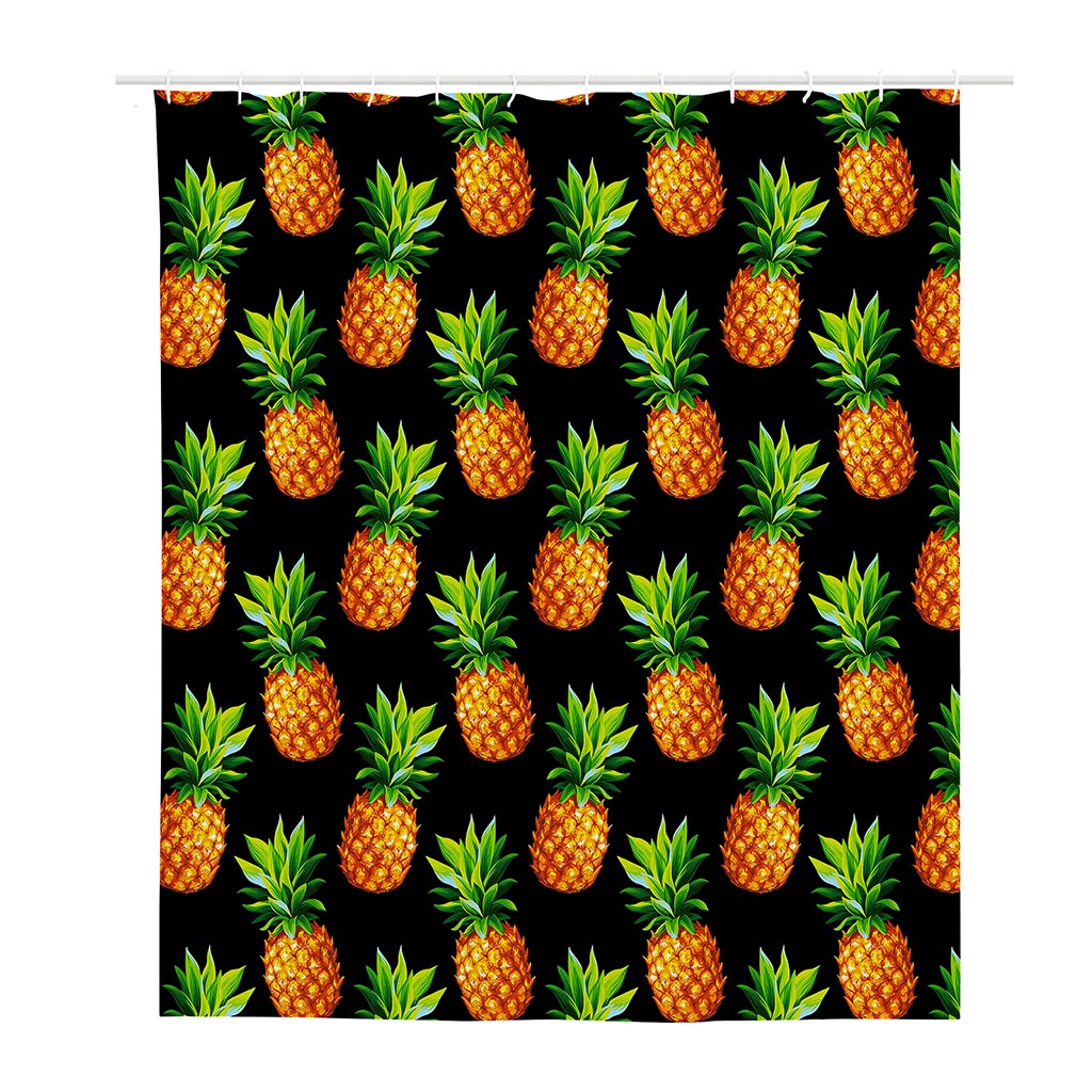 Black Pineapple Pattern Print Polyester Shower Curtain