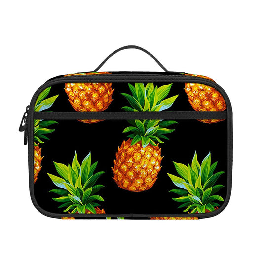Black Pineapple Pattern Print Portable Lunch Bag