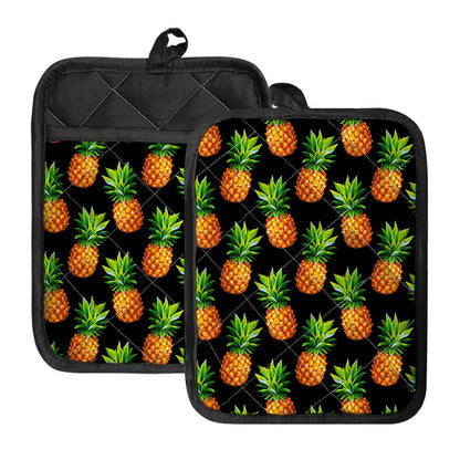Black Pineapple Pattern Print Pot Holders With Pocket