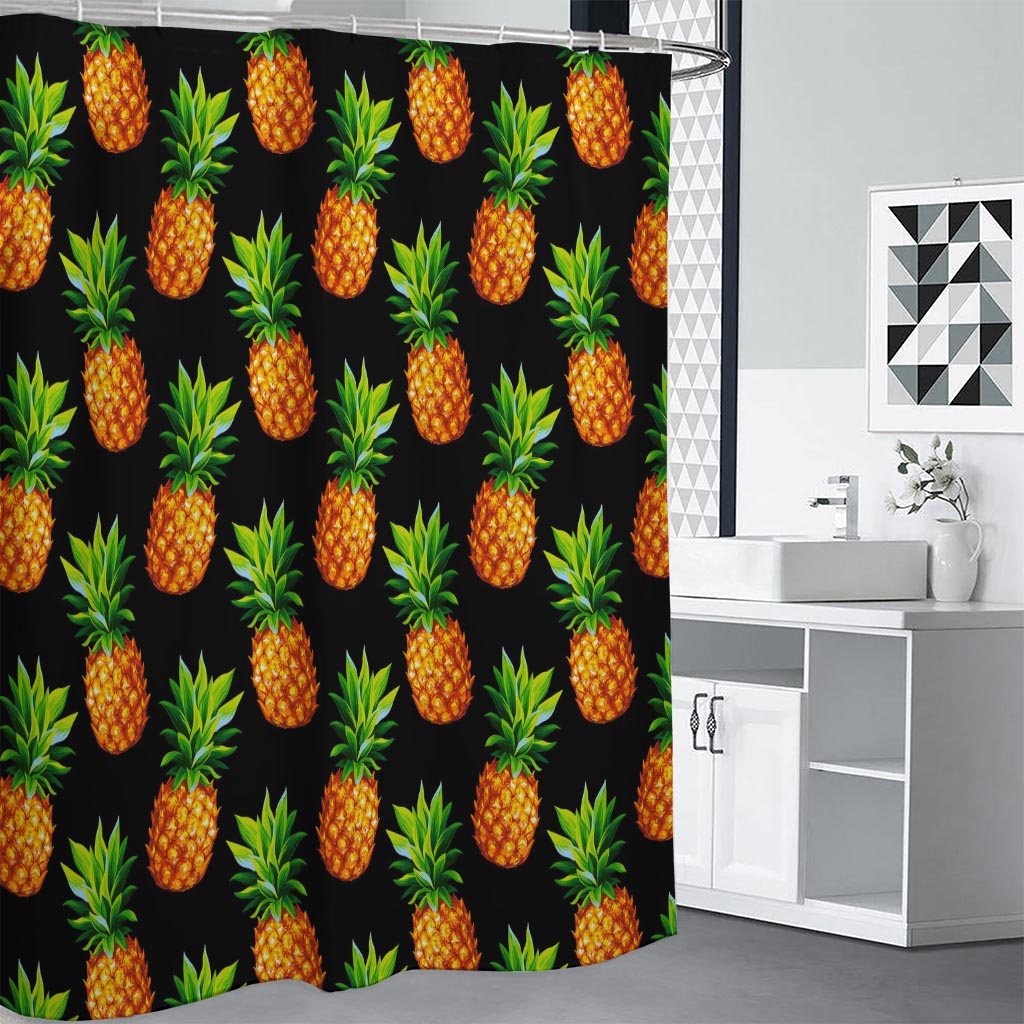 Black Pineapple Pattern Print Premium Shower Curtain