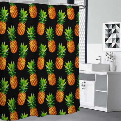 Black Pineapple Pattern Print Premium Shower Curtain