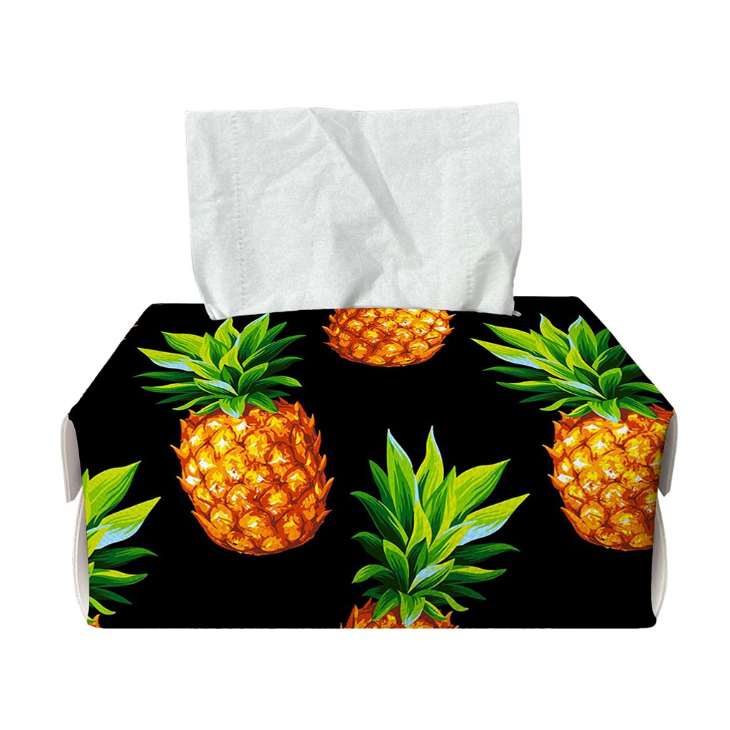 Black Pineapple Pattern Print Rectangle Tissue Box Cover