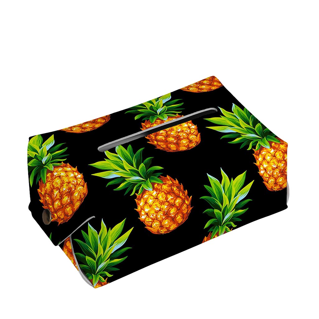 Black Pineapple Pattern Print Rectangle Tissue Box Cover