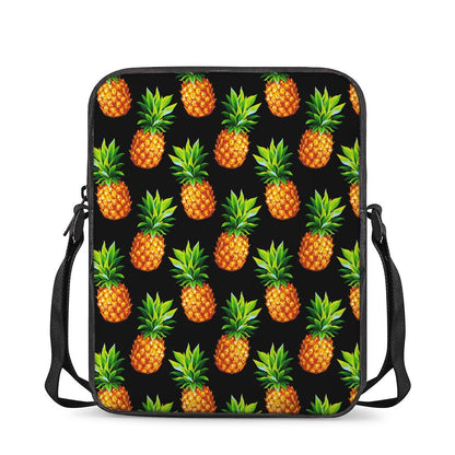 Black Pineapple Pattern Print Rectangular Crossbody Bag