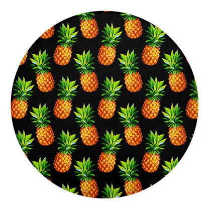 Black Pineapple Pattern Print Round Blanket