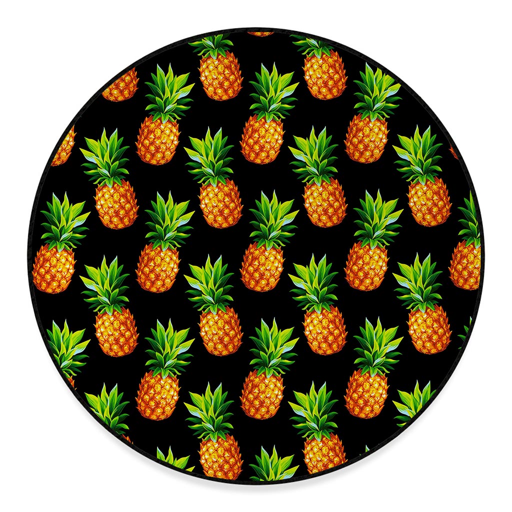 Black Pineapple Pattern Print Round Floor Mat