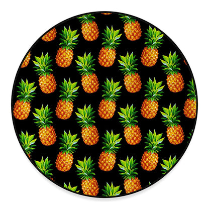 Black Pineapple Pattern Print Round Floor Mat