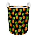 Black Pineapple Pattern Print Round Laundry Basket