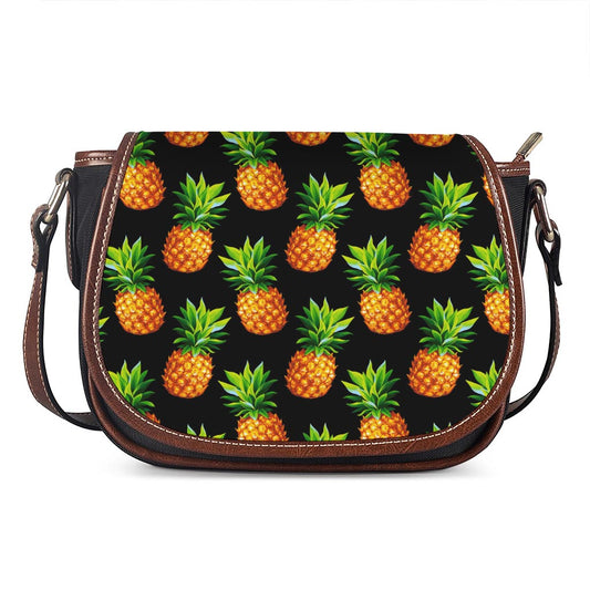 Black Pineapple Pattern Print Saddle Bag