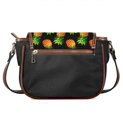 Black Pineapple Pattern Print Saddle Bag