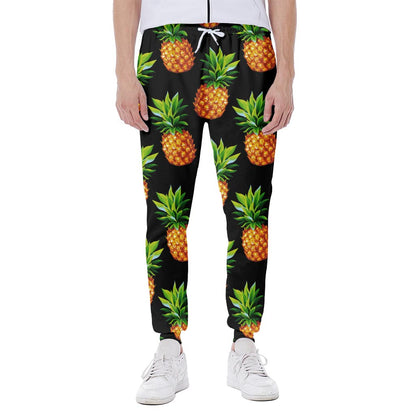 Black Pineapple Pattern Print Scuba Joggers