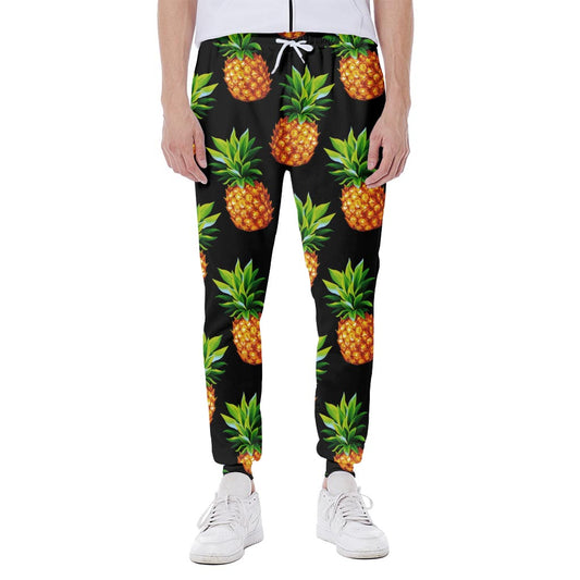 Black Pineapple Pattern Print Scuba Joggers