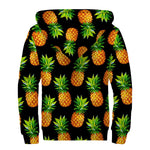 Black Pineapple Pattern Print Sherpa Lined Zip Up Hoodie
