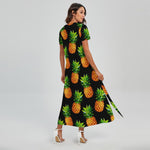 Black Pineapple Pattern Print Short Sleeve Maxi Dress