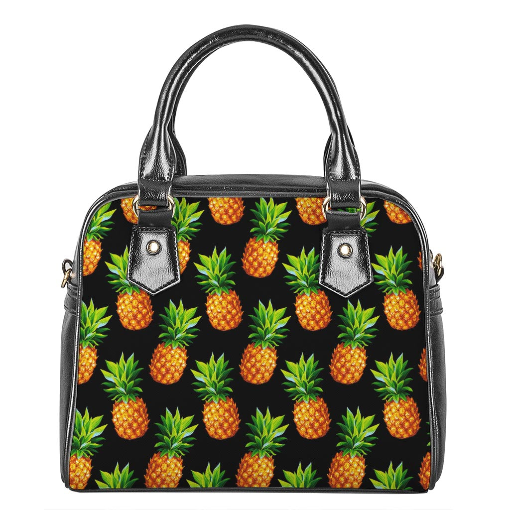 Black Pineapple Pattern Print Shoulder Handbag