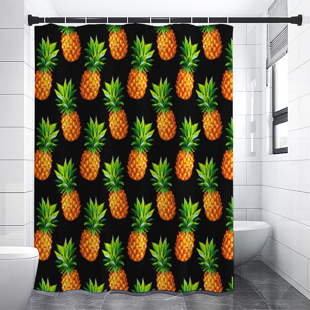 Black Pineapple Pattern Print Shower Curtain