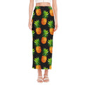 Black Pineapple Pattern Print Side Slit Maxi Skirt