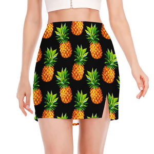 Black Pineapple Pattern Print Side Slit Mini Skirt