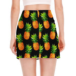 Black Pineapple Pattern Print Side Slit Mini Skirt