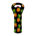 Black Pineapple Pattern Print Single Neoprene Wine Tote
