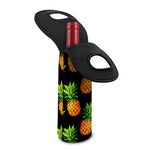 Black Pineapple Pattern Print Single Neoprene Wine Tote