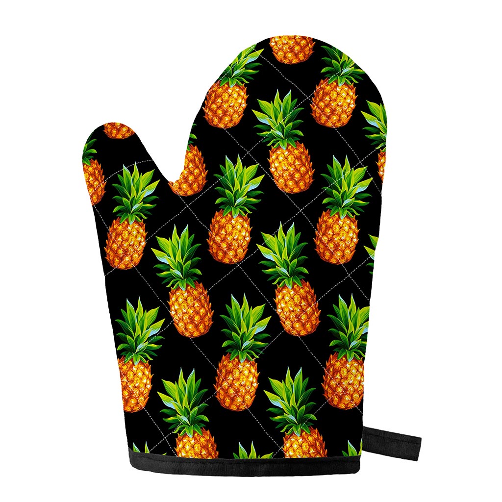 Black Pineapple Pattern Print Single Oven Mitt