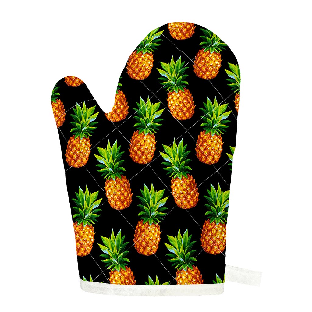Black Pineapple Pattern Print Single Oven Mitt