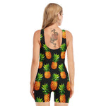 Black Pineapple Pattern Print Sleeveless One Piece Swimsuit