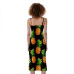Black Pineapple Pattern Print Slim Fit Midi Cami Dress