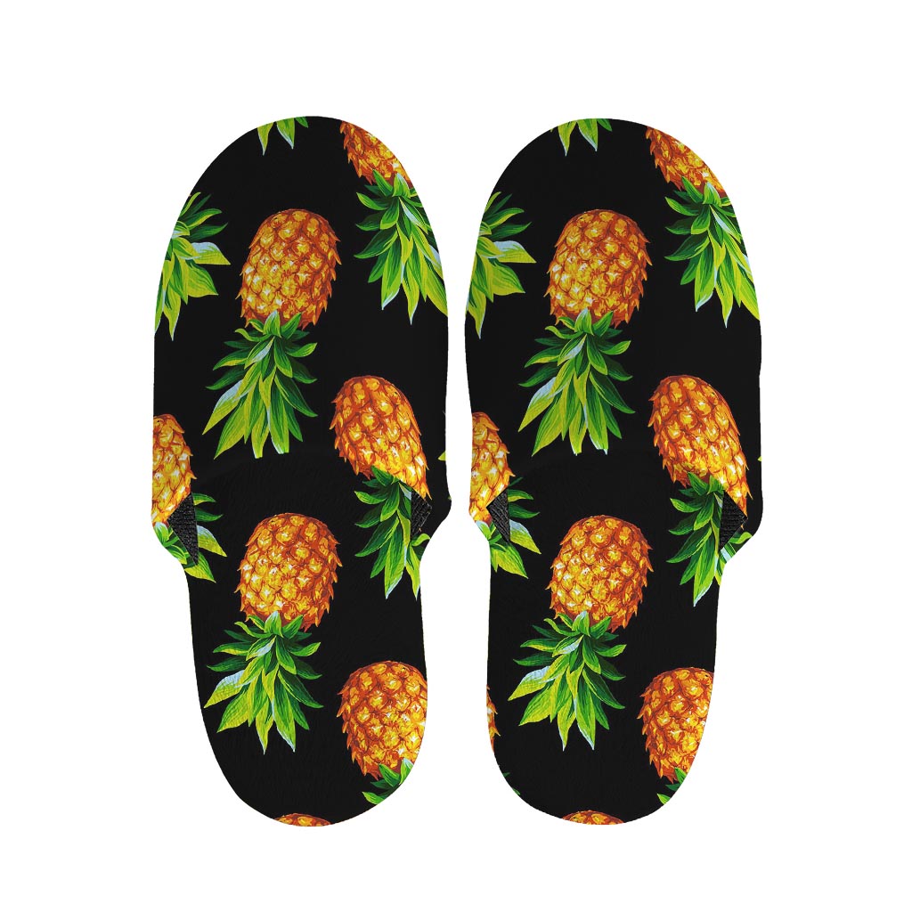 Black Pineapple Pattern Print Slippers