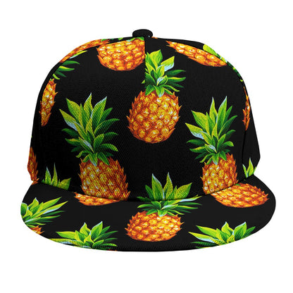 Black Pineapple Pattern Print Snapback Cap