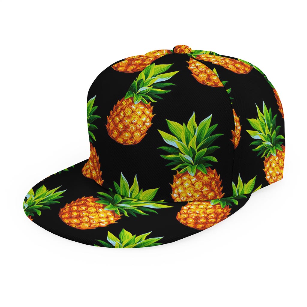 Black Pineapple Pattern Print Snapback Cap