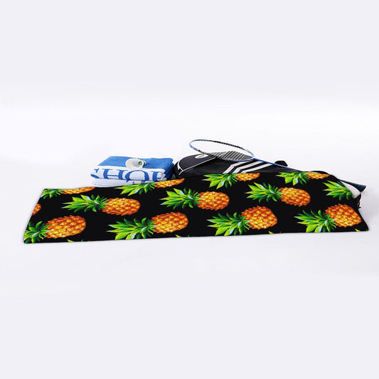 Black Pineapple Pattern Print Sports Towel